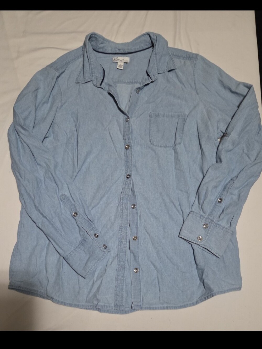 Kim rogers Women's XL blue button front blouse #27